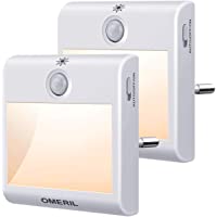 Luz Nocturna con Sensor de Movimiento- OMERIL 2 Pack Luz Nocturna Infantil Enchufe con 3 Modos (AUTO-ON-OFF)- Brillo…